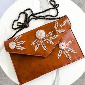 Chestnut Brown Envelope Crossbody Embroidered Purse